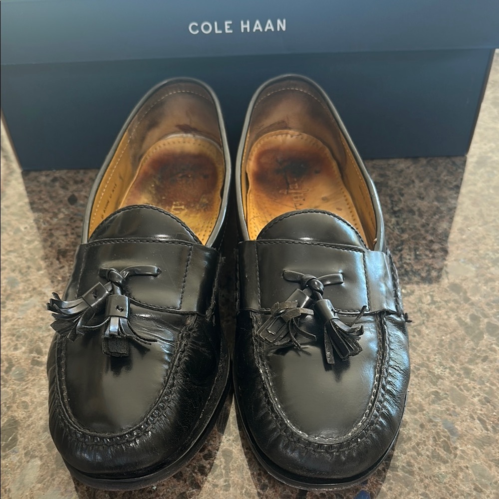 Cole Haan Men's Glossy Black Tassel Slip-Ons